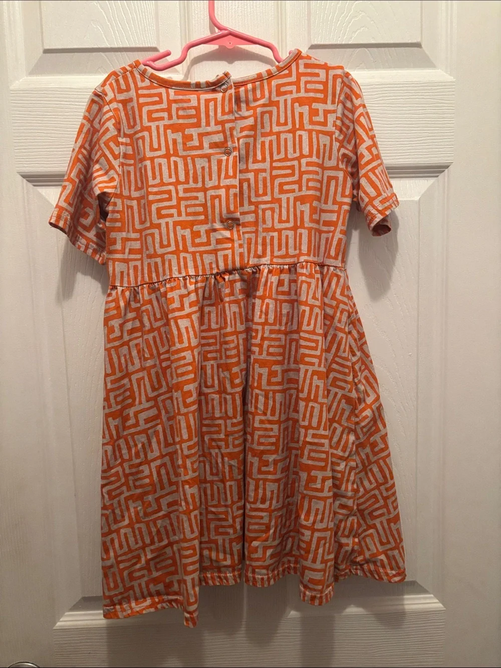 Girls' Orange Geo Pattern Short Sleeve Dress by
